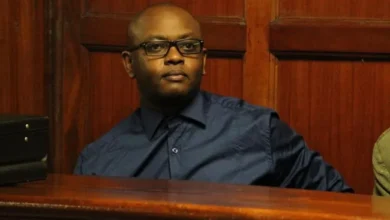 IEBC officials and Nairobi Law Courts building during tender fraud hearing